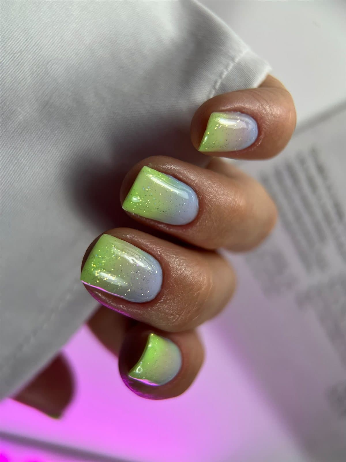 Playful green and pink nail art