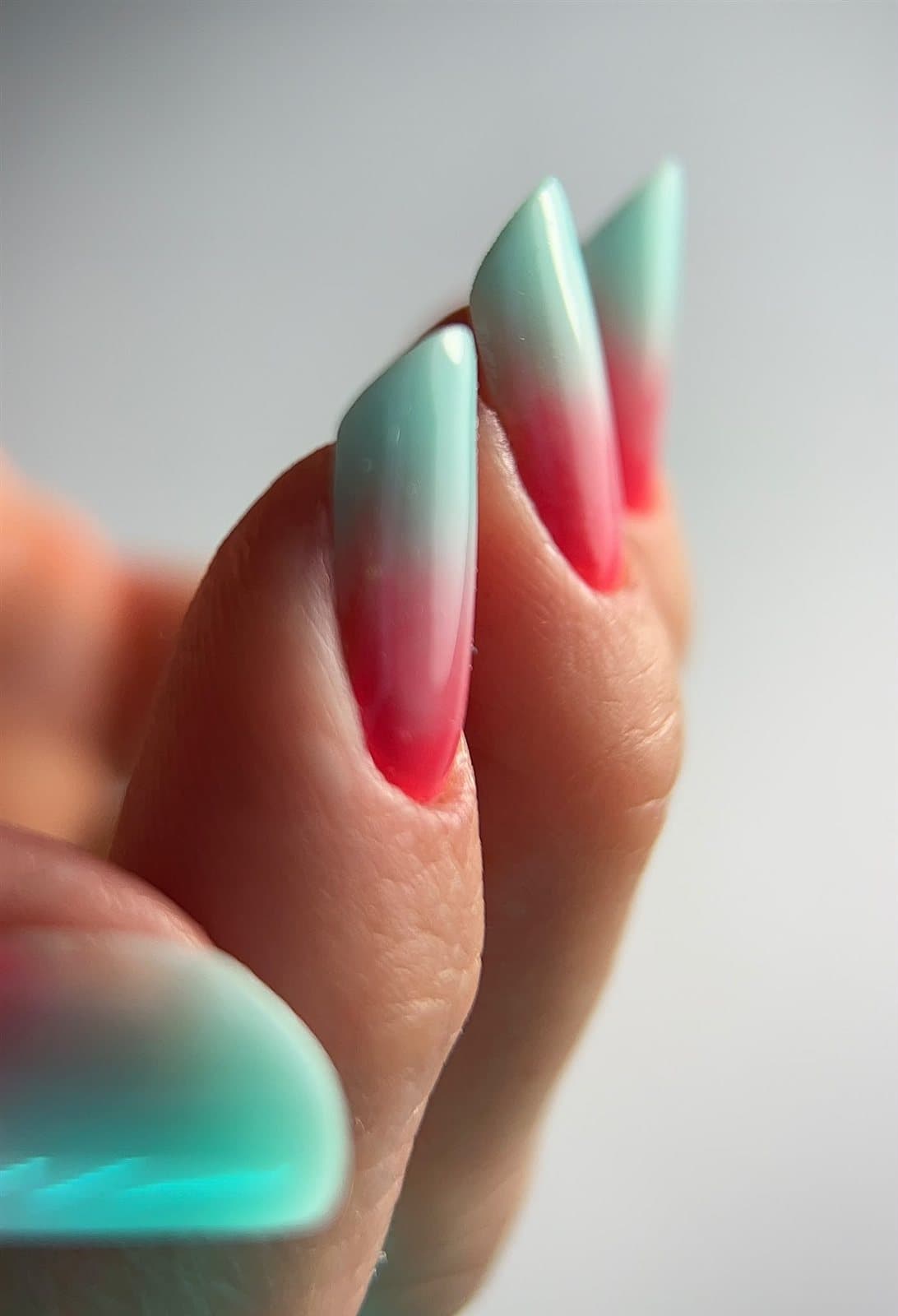 Mint and pink almond nail art